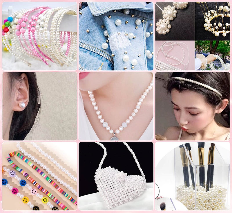 Wavlakth White Pearl Beads for Jewelry Making  Wavlakth 1750pcs Ivory Pearl Craft Bead with Hole 4mm 6mm 8mm 10mm 12mm Loose Spacer Bead for Necklace Bracelet Earrings Ring Choker Wedding Dress Decor (Ivory) - Image 4